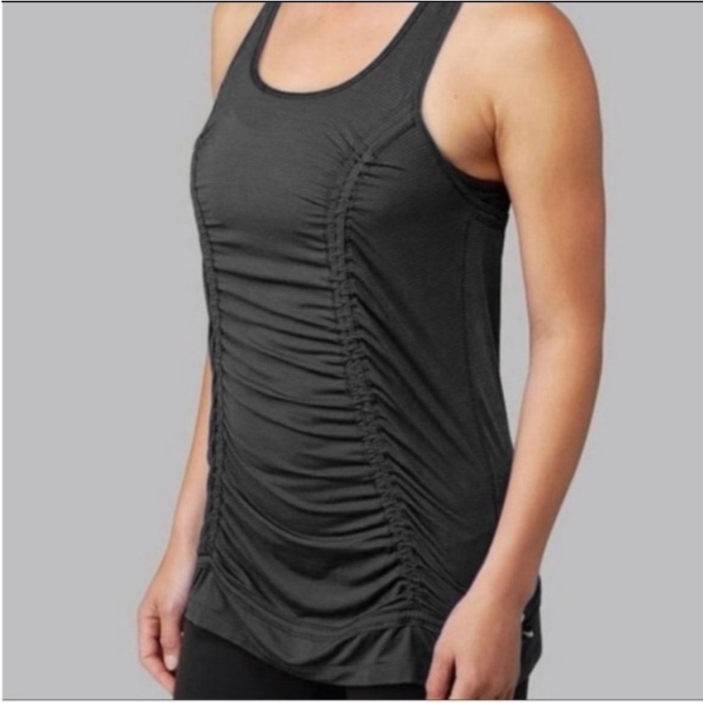 Lululemon Just wanna Run Tank Size Medium Ruched Black Top GUC